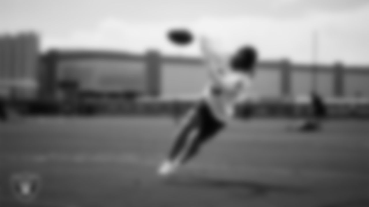 Las Vegas Raiders wide receiver DJ Turner (19) at a workout during phase two of the offseason program at Intermountain Health Performance Center.