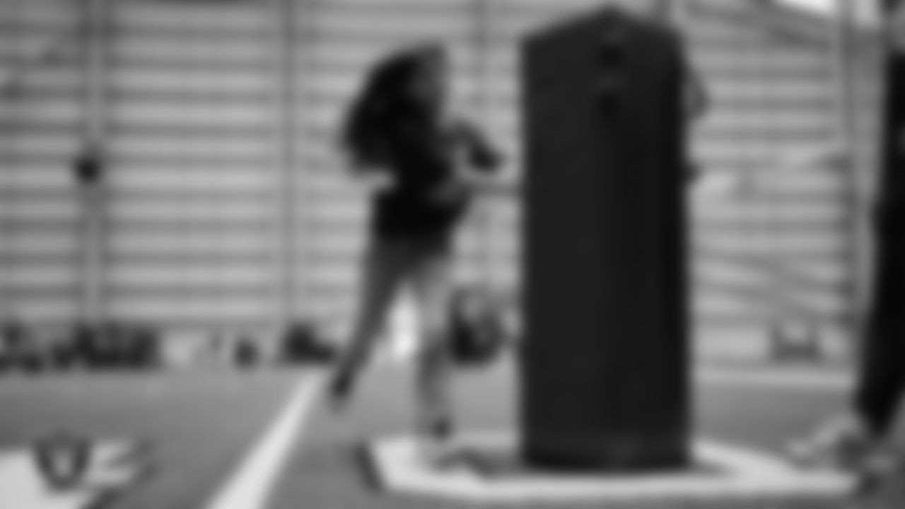 A student works through drills during the Raiders Jr. Training Camp x Camp Bruce Lee event at Intermountain Health Performance Center.