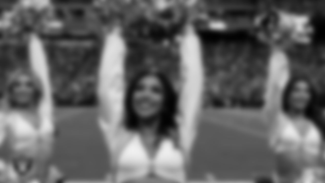 Raiderette Cierra on the sidelines during the regular season home game against the Denver Broncos at Allegiant Stadium.