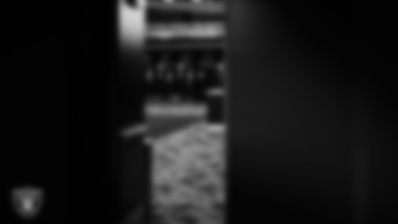 The locker room prior to the Las Vegas Raiders' arrival for their regular season home game against the Denver Broncos at Allegiant Stadium.