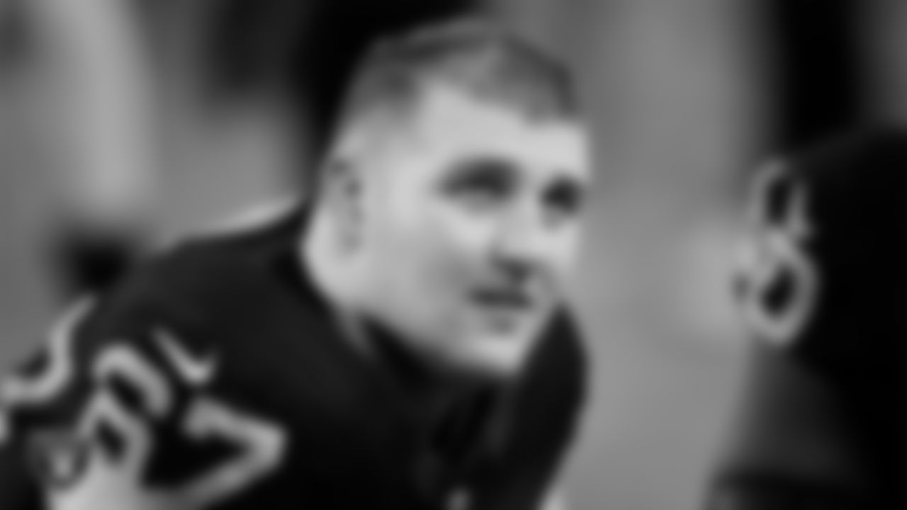 Las Vegas Raiders center Will Putnam (67) on the bench during the regular season home game against the Cleveland Browns at Allegiant Stadium.