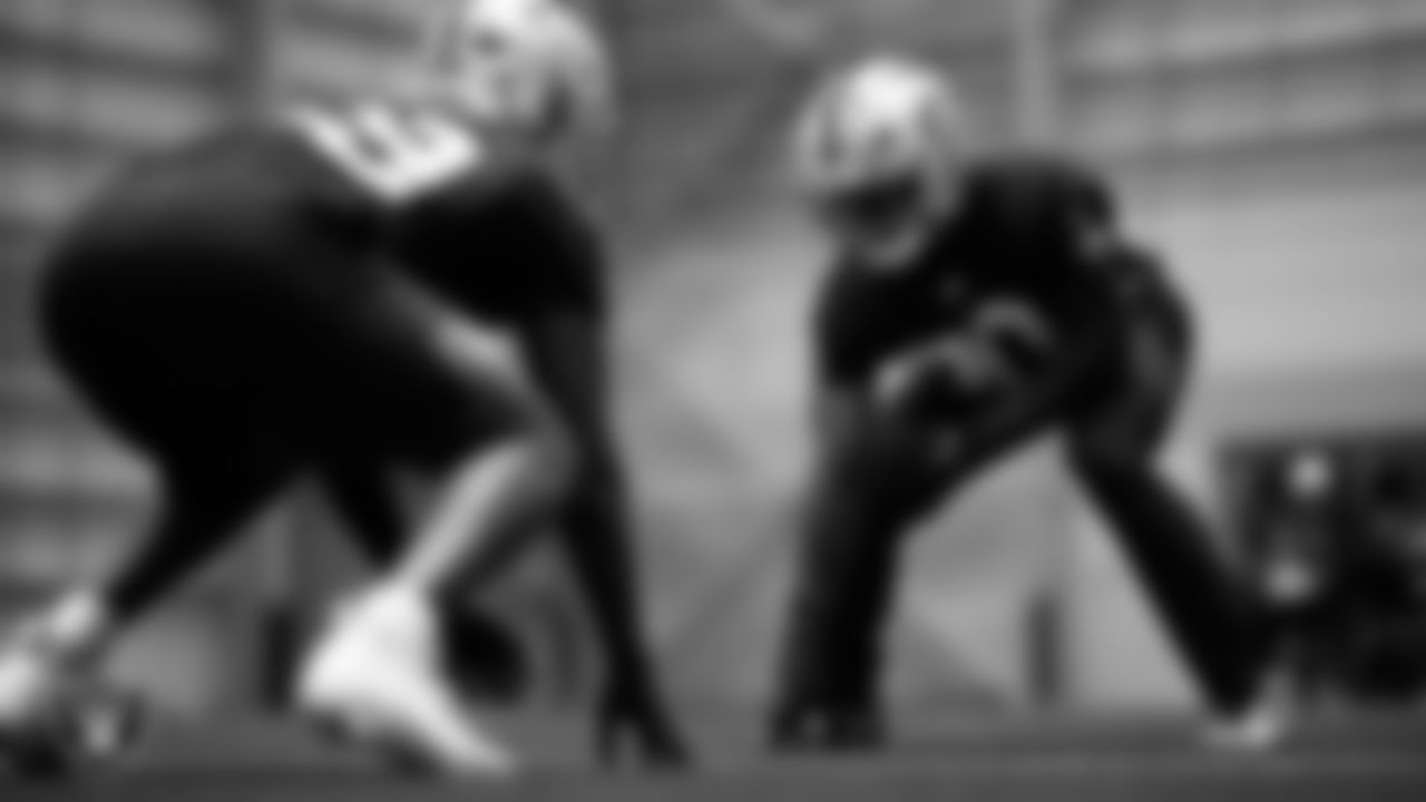 Las Vegas Raiders defensive end Ovie Oghoufo (90) at an Organized Team Activity (OTA) at Intermountain Health Performance Center.