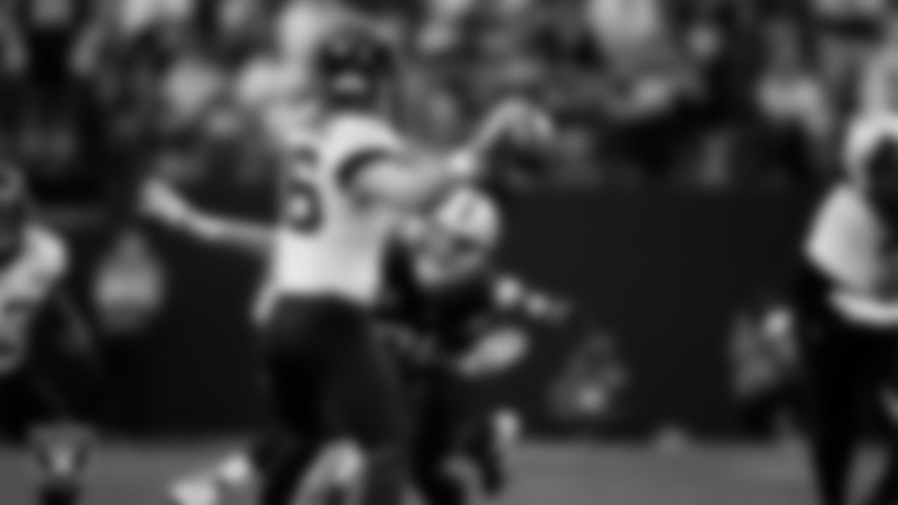 Las Vegas Raiders defensive end Maxx Crosby (98) pressures the quarterback during the regular season home game against the Jacksonville Jaguars at Allegiant Stadium.