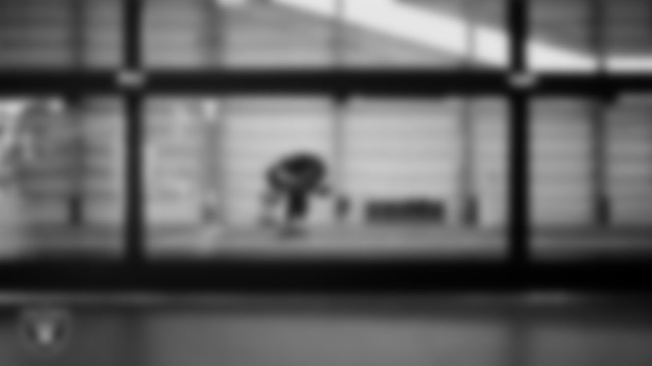 Las Vegas Raiders long snapper Jacob Bobenmoyer (50) during practice at Intermountain Health Performance Center.