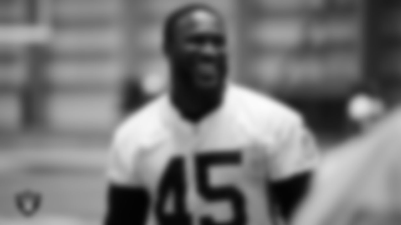 Las Vegas Raiders linebacker Devin White (45) during practice at Intermountain Health Performance Center.