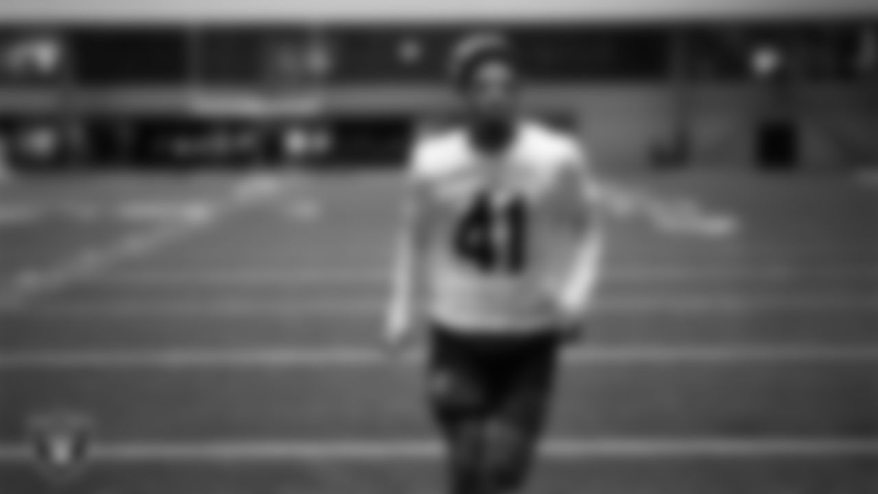 Las Vegas Raiders cornerback Greedy Vance (41) during practice at Intermountain Health Performance Center.