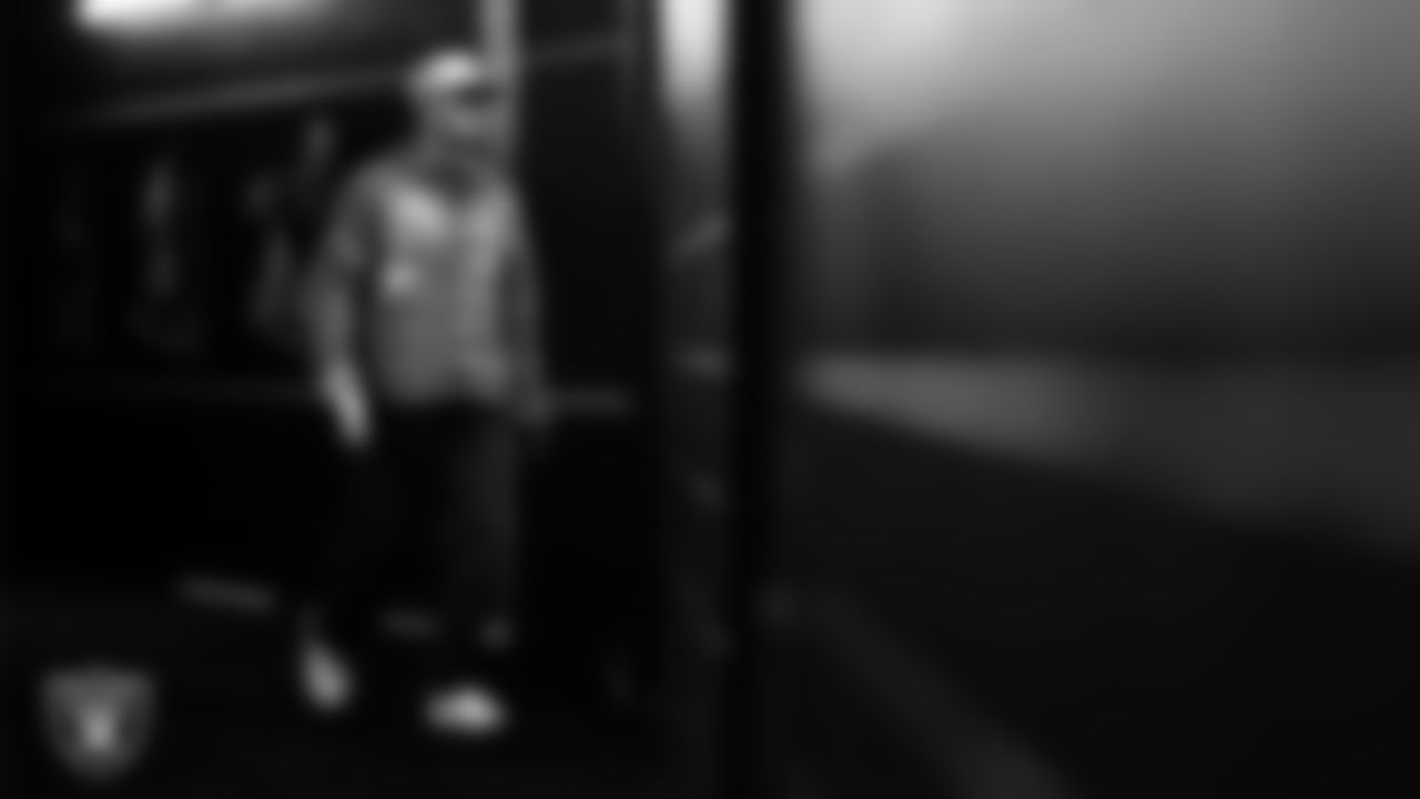 Las Vegas Raiders wide receiver Alex Bachman (81) arrives to the regular season home game against the Denver Broncos at Allegiant Stadium.