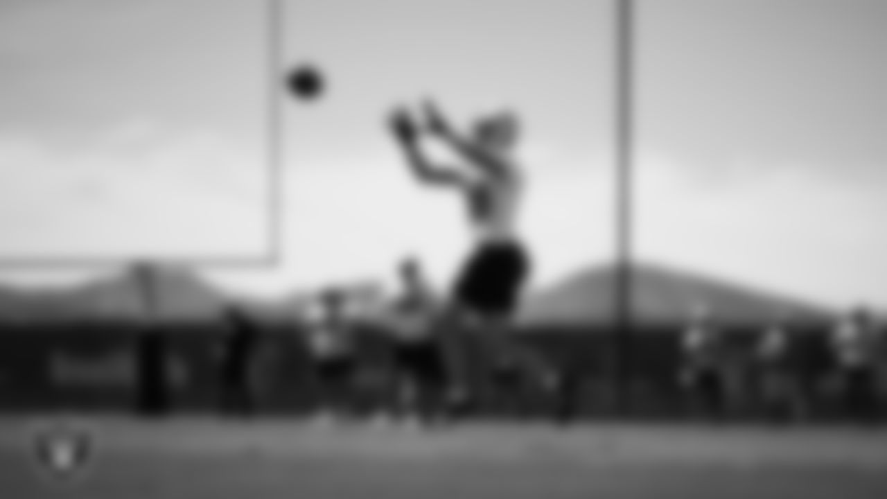 Las Vegas Raiders wide receiver Jack Bech (18) at an Organized Team Activity (OTA) at Intermountain Health Performance Center.