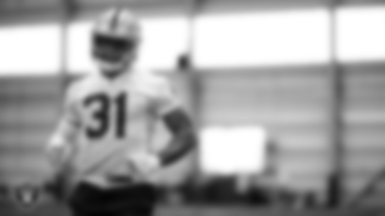 Las Vegas Raiders running back Raheem Mostert (31) at an Organized Team Activity (OTA) at Intermountain Health Performance Center.