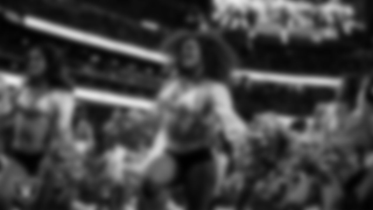 Raiderette Makenna performs on the field during the regular season home game against the Denver Broncos at Allegiant Stadium.