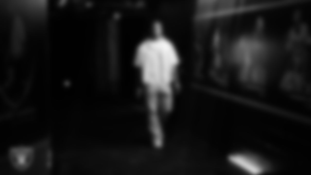 Las Vegas Raiders defensive end Jahfari Harvey (91) arrives to the regular season home game against the Kansas City Chiefs at Allegiant Stadium.