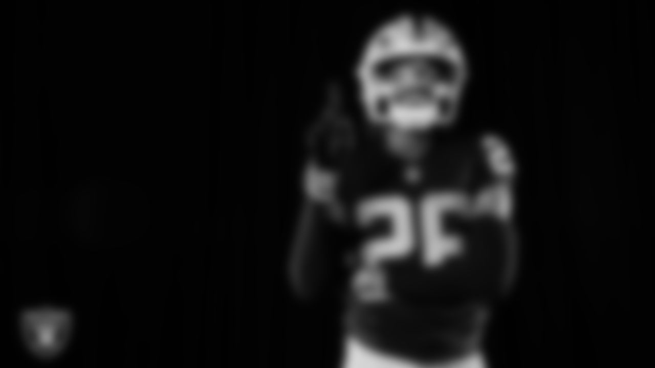 Las Vegas Raiders cornerback Darien Porter (26) poses for a photo at the 2025 Raiders Media Day.