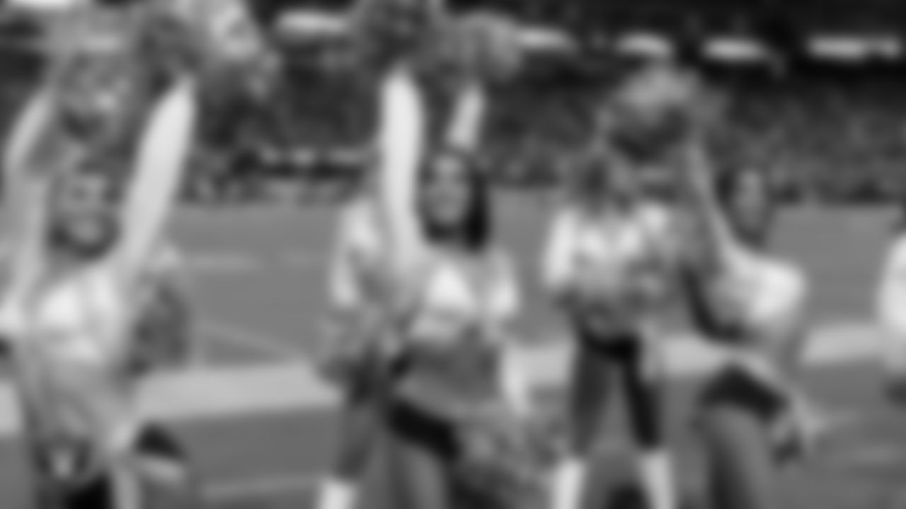 Raiderette Kylie on the sidelines during the regular season home game against the Los Angeles Chargers at Allegiant Stadium.