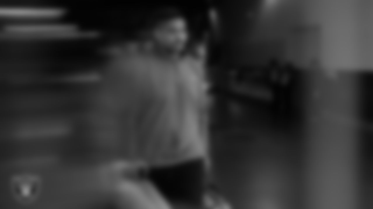 Las Vegas Raiders guard Atonio Mafi (56) arrives to the regular season away game against the Los Angeles Chargers at SoFi Stadium.