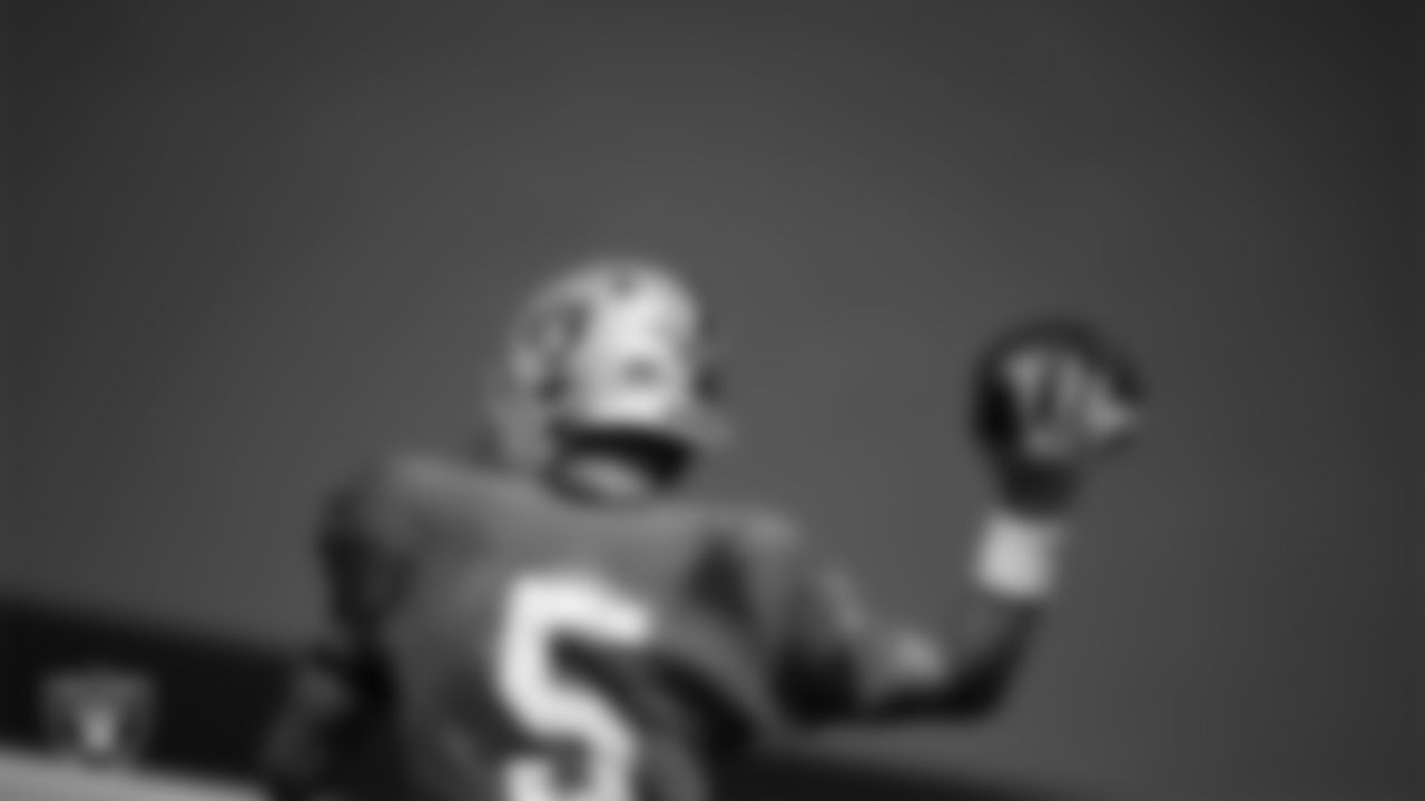 Las Vegas Raiders quarterback Cam Miller (5) during practice at Intermountain Health Performance Center.