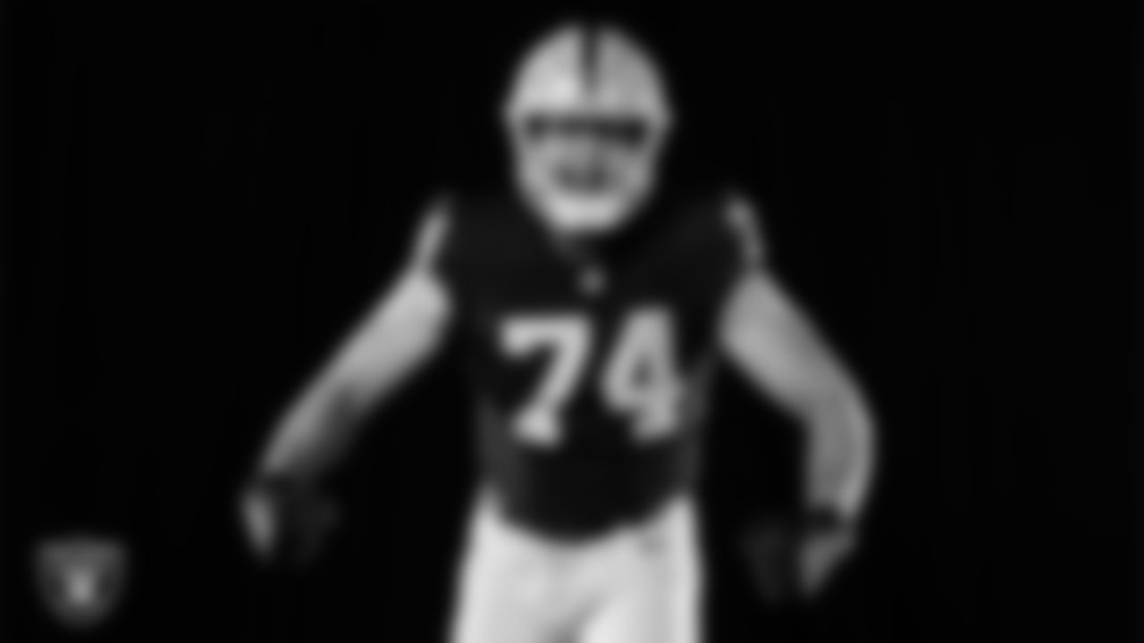 Las Vegas Raiders tackle Kolton Miller (74) poses for a photo at the 2025 Raiders Media Day.