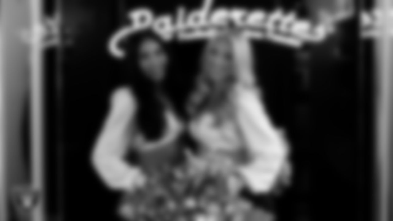 Raiderettes Meekela and Delaney in the locker room before the regular season home game against the Cleveland Browns at Allegiant Stadium.