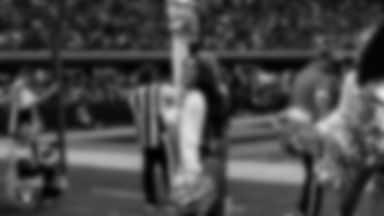 Raiderette Raegen on the sidelines during the regular season home game against the Jacksonville Jaguars at Allegiant Stadium.