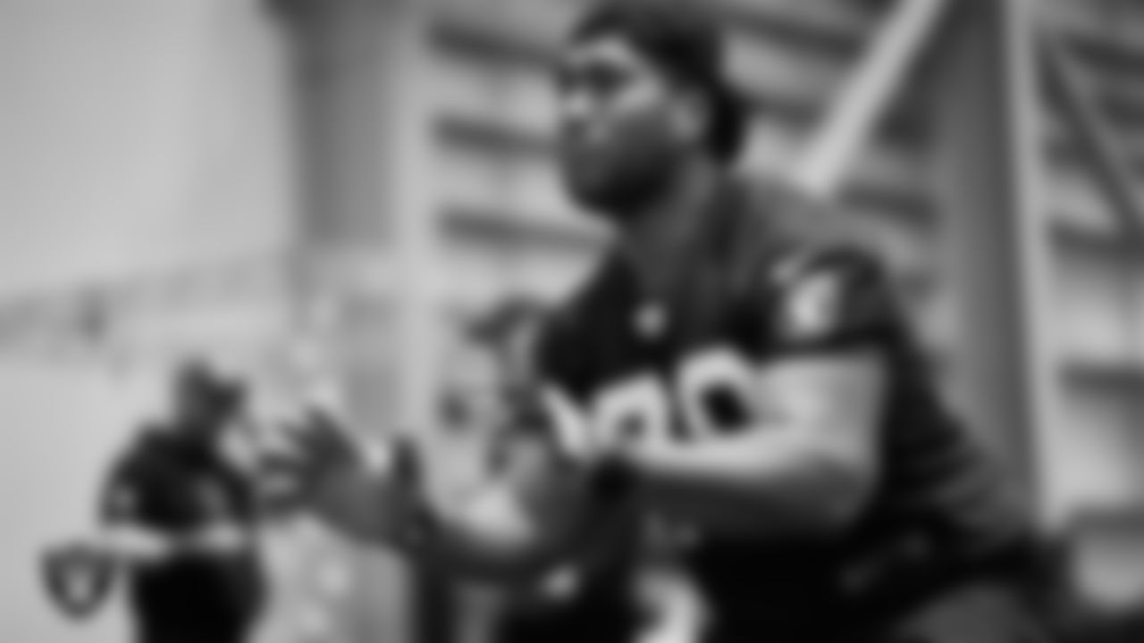 Las Vegas Raiders offensive lineman Laki Tasi (79) during practice at Intermountain Health Performance Center.