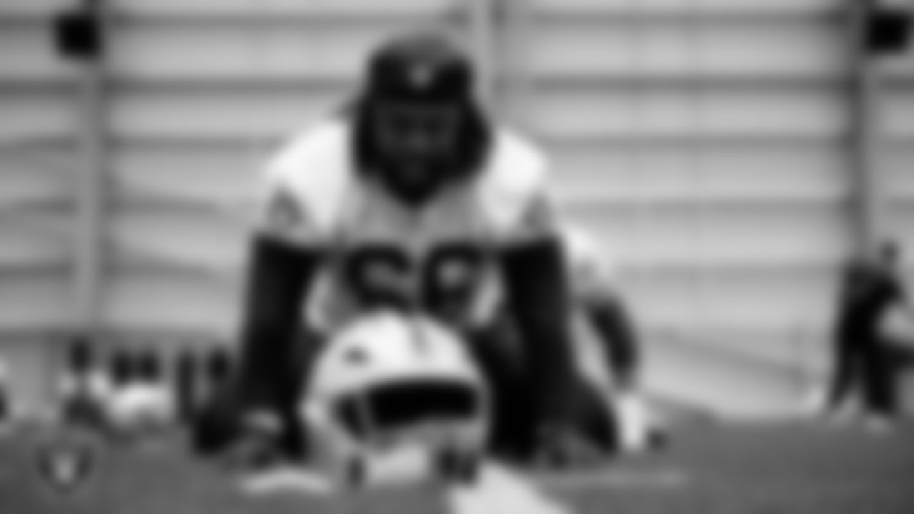 Las Vegas Raiders guard Dylan Parham (66) at an Organized Team Activity (OTA) at Intermountain Health Performance Center.
