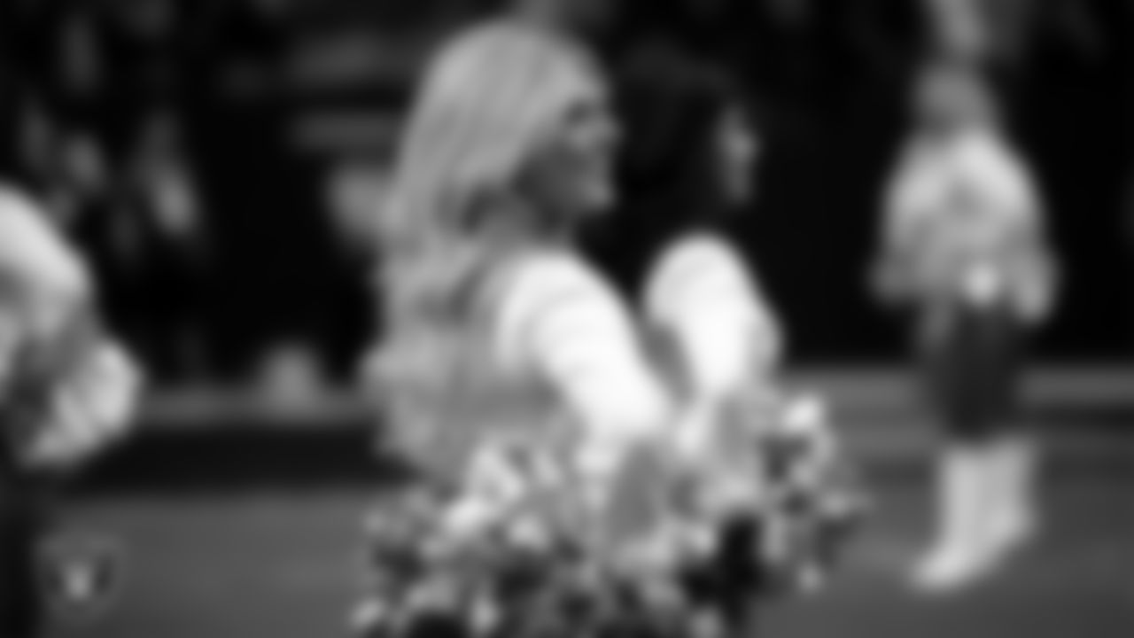Raiderette Isabella during player introductions before the regular season home game against the Chicago Bears at Allegiant Stadium.