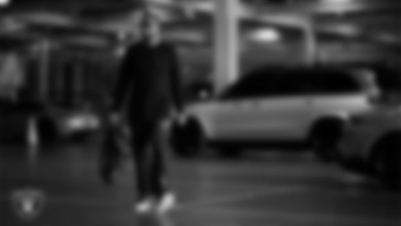 Las Vegas Raiders quarterback Geno Smith (7) arrives to the regular season home game against the Jacksonville Jaguars at Allegiant Stadium.