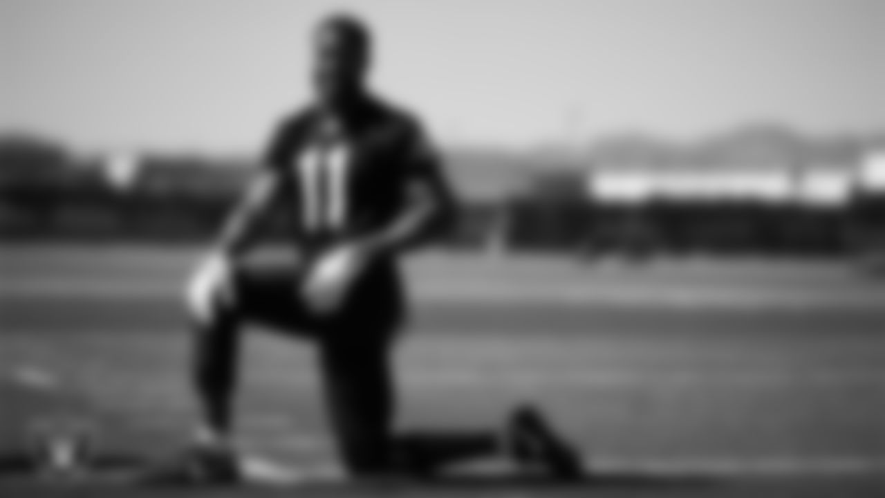 Las Vegas Raiders safety Jeremy Chinn (11) at a workout during phase two of the offseason program at Intermountain Health Performance Center.