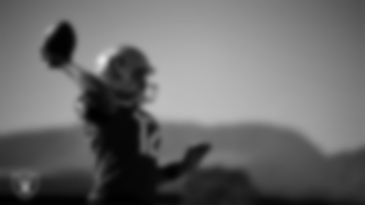 Las Vegas Raiders quarterback Aidan O'Connell (12) during practice at Intermountain Health Performance Center.