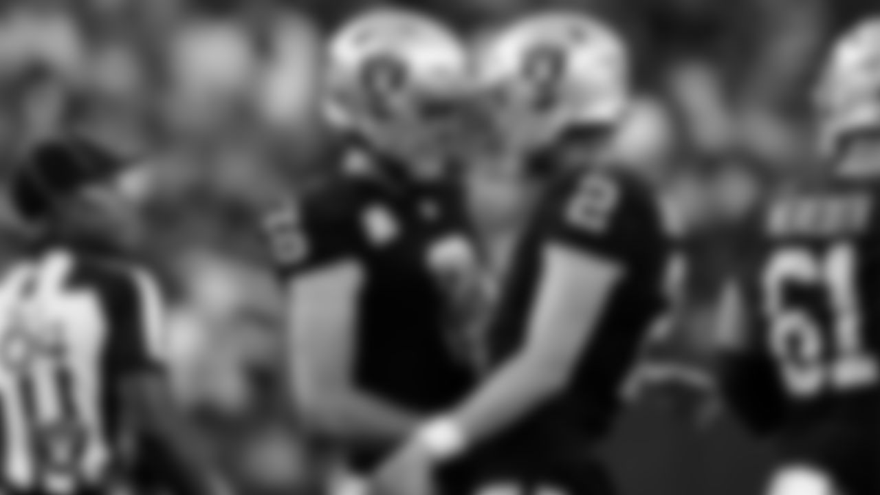 Las Vegas Raiders punter AJ Cole (6) and kicker Daniel Carlson (2) during the regular season home game against the New York Giants at Allegiant Stadium.