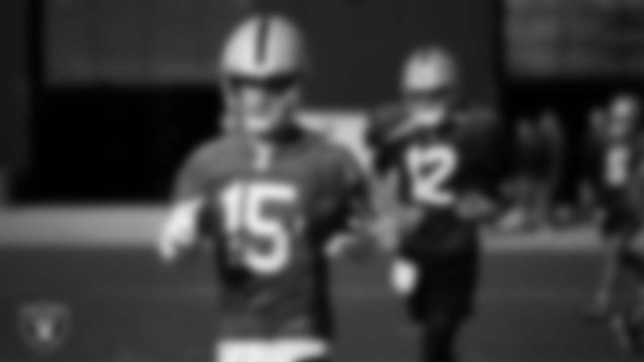 Las Vegas Raiders quarterback Kenny Pickett (15) during practice at Intermountain Health Performance Center.