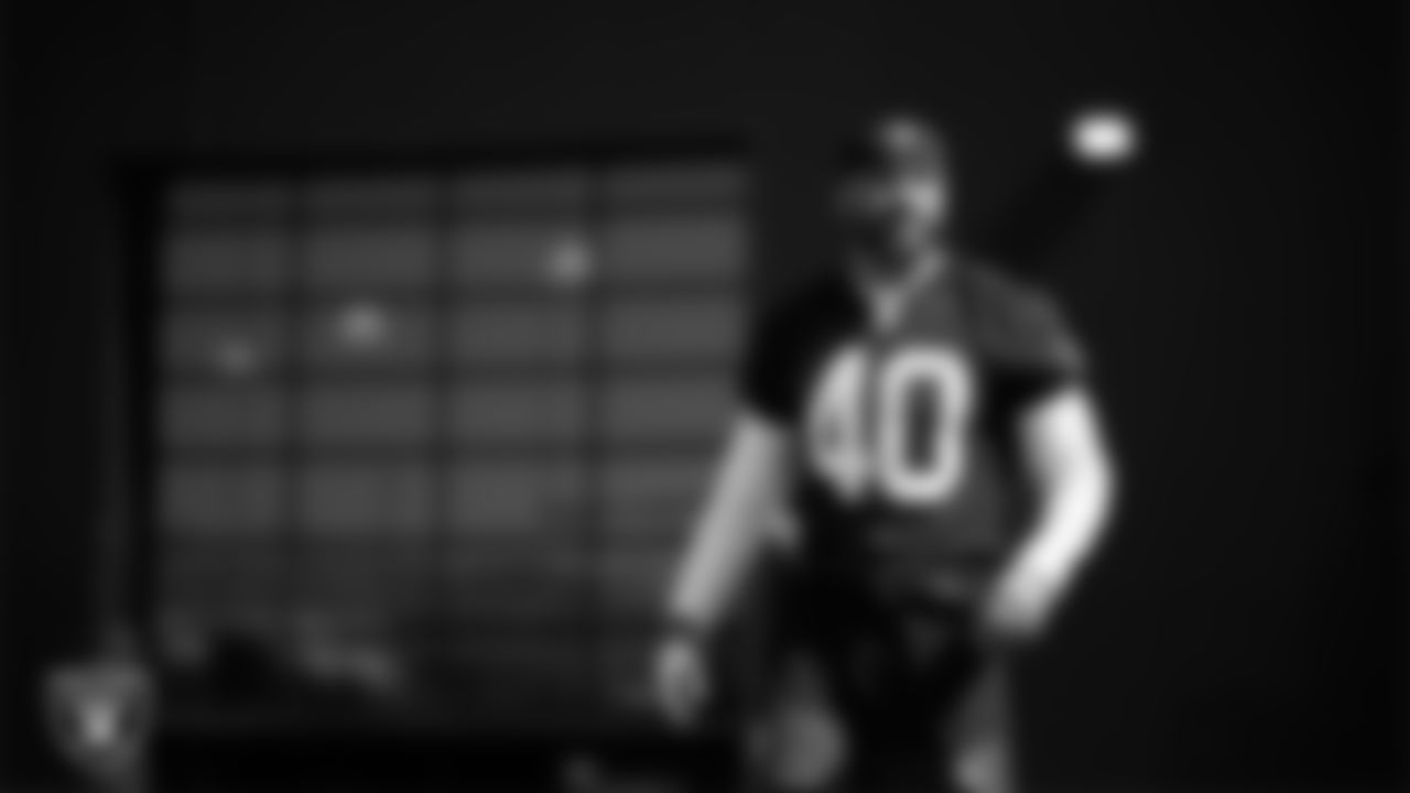 Las Vegas Raiders safety Jonathan Sutherland (40) at a workout during phase two of the offseason program at Intermountain Health Performance Center.