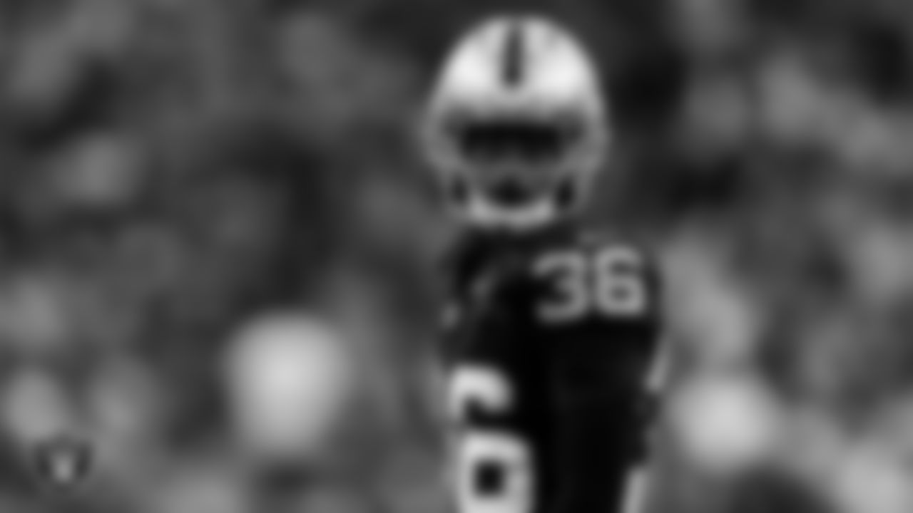 Las Vegas Raiders cornerback Kyu Blu Kelly (36) during the regular season home game against the Cleveland Browns at Allegiant Stadium.