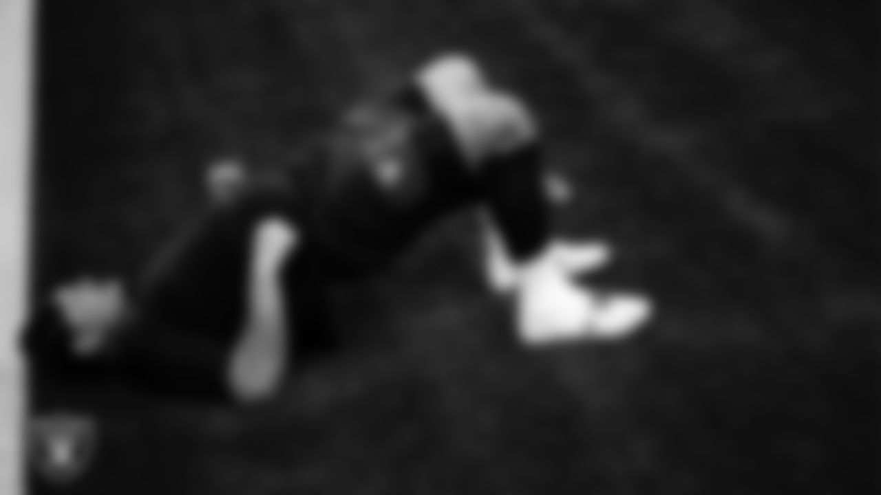 Las Vegas Raiders guard Caleb Rogers (76) warming up before the regular season away game against the Houston Texans at NRG Stadium.