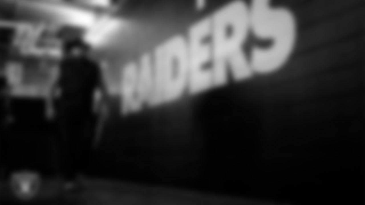 Las Vegas Raiders center Jackson Powers-Johnson (58) arrives to the regular season home game against the Chicago Bears at Allegiant Stadium.