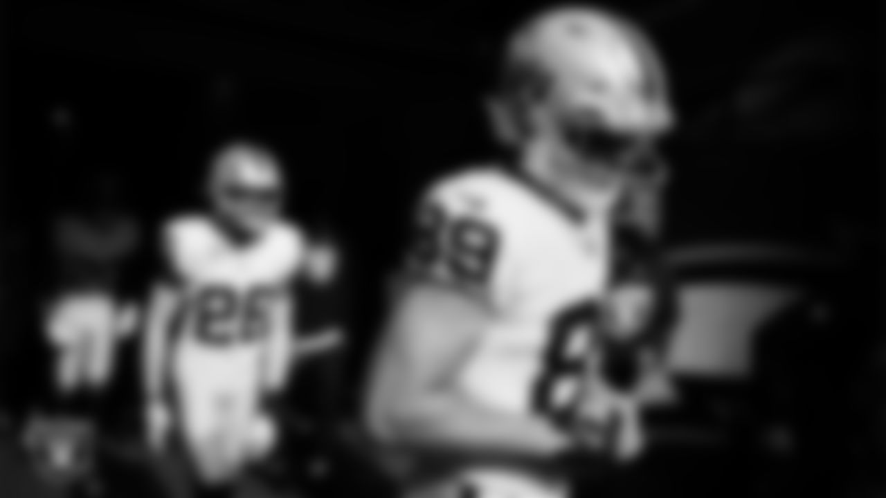 Las Vegas Raiders tight end Brock Bowers (89) as the team is introduced onto the field before the regular season away game against the Los Angeles Chargers at SoFi Stadium.
