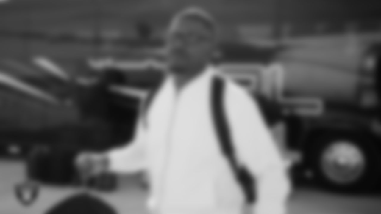 Las Vegas Raiders running backs coach Deland McCullough departs for the regular season away game against the Los Angeles Chargers.