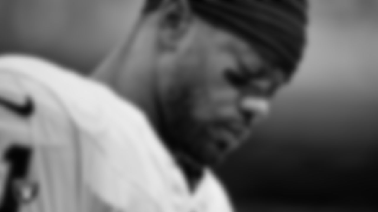 Las Vegas Raiders safety Jeremy Chinn (11) during the national anthem before the regular season away game against the Washington Commanders at Northwest Stadium.