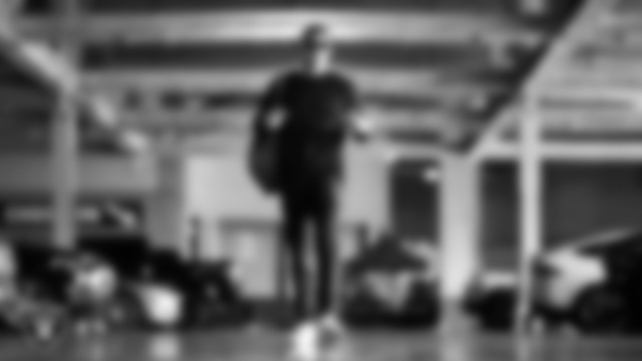 Las Vegas Raiders wide receiver Jack Bech (18) arrives to the regular season home game against the Chicago Bears at Allegiant Stadium.