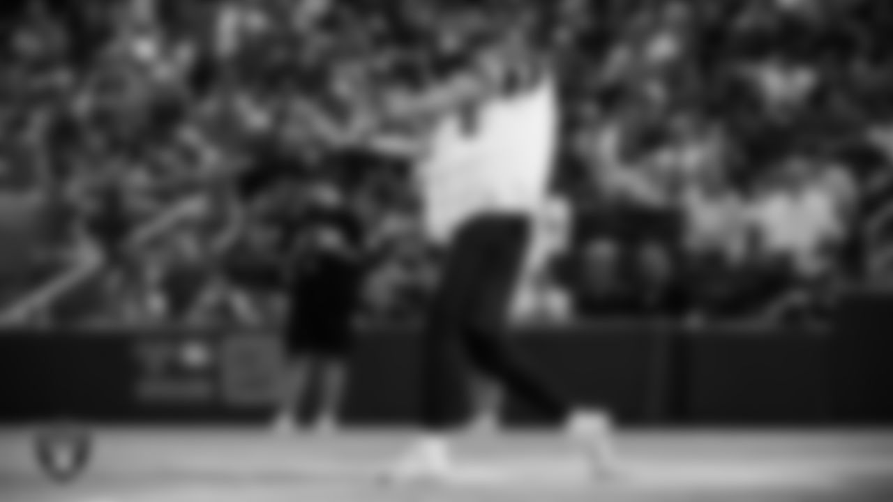 Las Vegas Raiders punter AJ Cole (6) bats in the softball game during the Battle For Vegas at Las Vegas Ballpark.