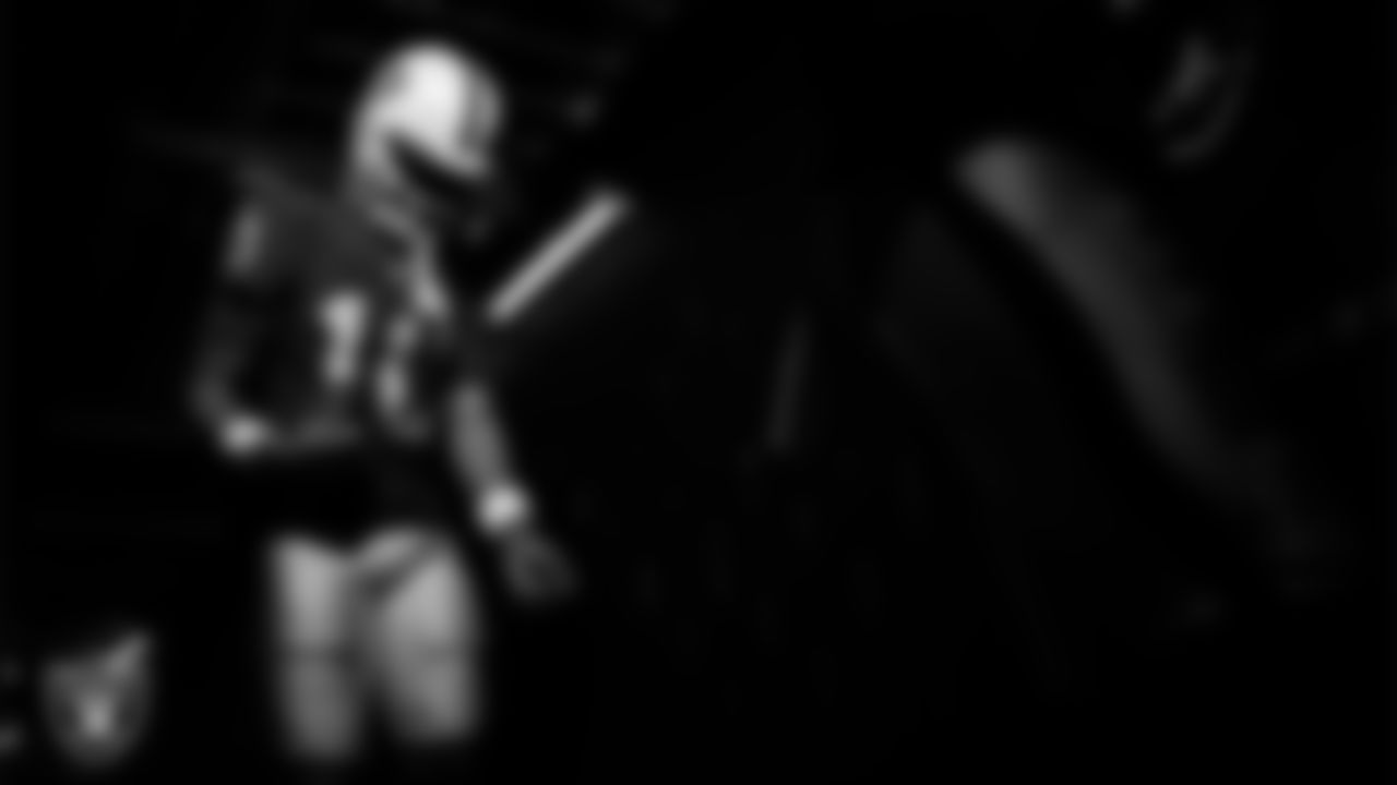 Las Vegas Raiders wide receiver Dont'e Thornton Jr. (10) walks down the tunnel before the regular season home game against the Kansas City Chiefs at Allegiant Stadium.