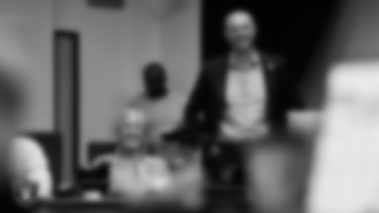 Las Vegas Raiders Head Coach Pete Carroll and General Manager John Spytek in the draft room on day 1 of the 2025 NFL Draft at Las Vegas Raiders Headquarters.