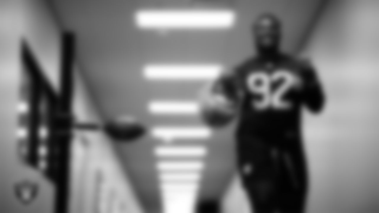 Las Vegas Raiders defensive tackle JJ Pegues (92) at day two of 2025 Rookie Minicamp at Intermountain Health Performance Center.