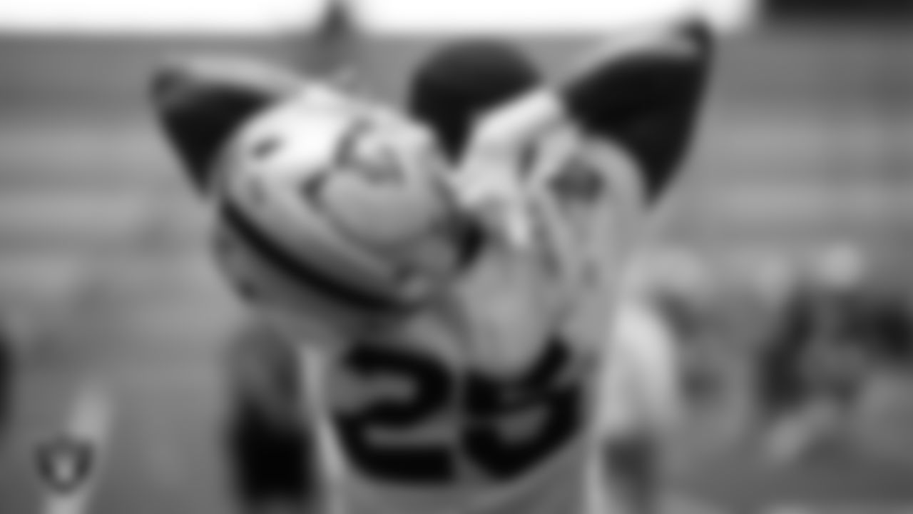 Las Vegas Raiders cornerback Decamerion Richardson (25) during practice at Intermountain Health Performance Center.