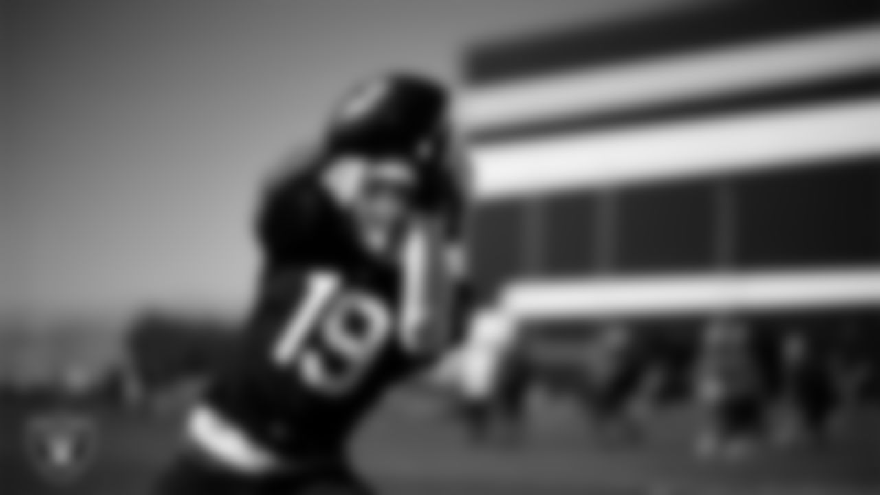 Las Vegas Raiders wide receiver DJ Turner (19) during practice at Intermountain Health Performance Center.