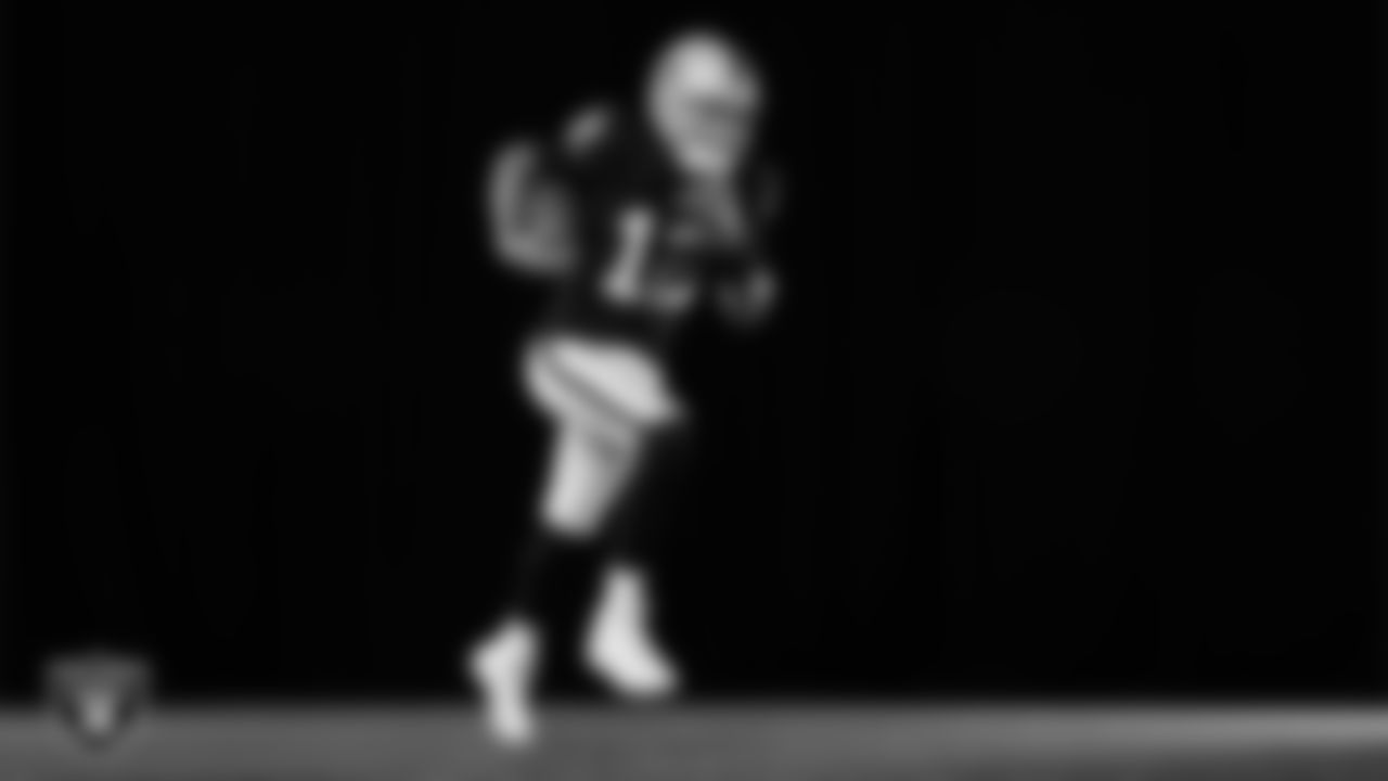 Las Vegas Raiders quarterback Aidan O'Connell (12) poses for a photo at the 2025 Raiders Media Day.
