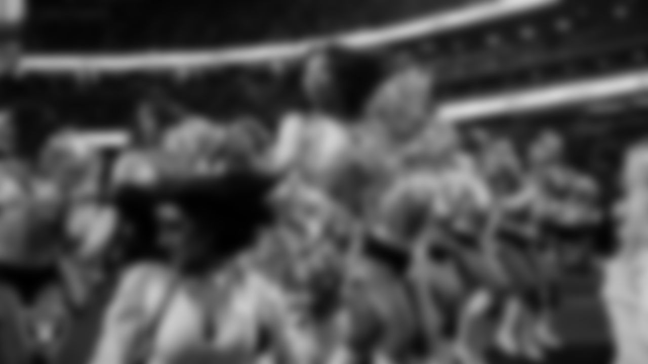 Raiderette Bria performs on the field during the regular season home game against the New York Giants at Allegiant Stadium.