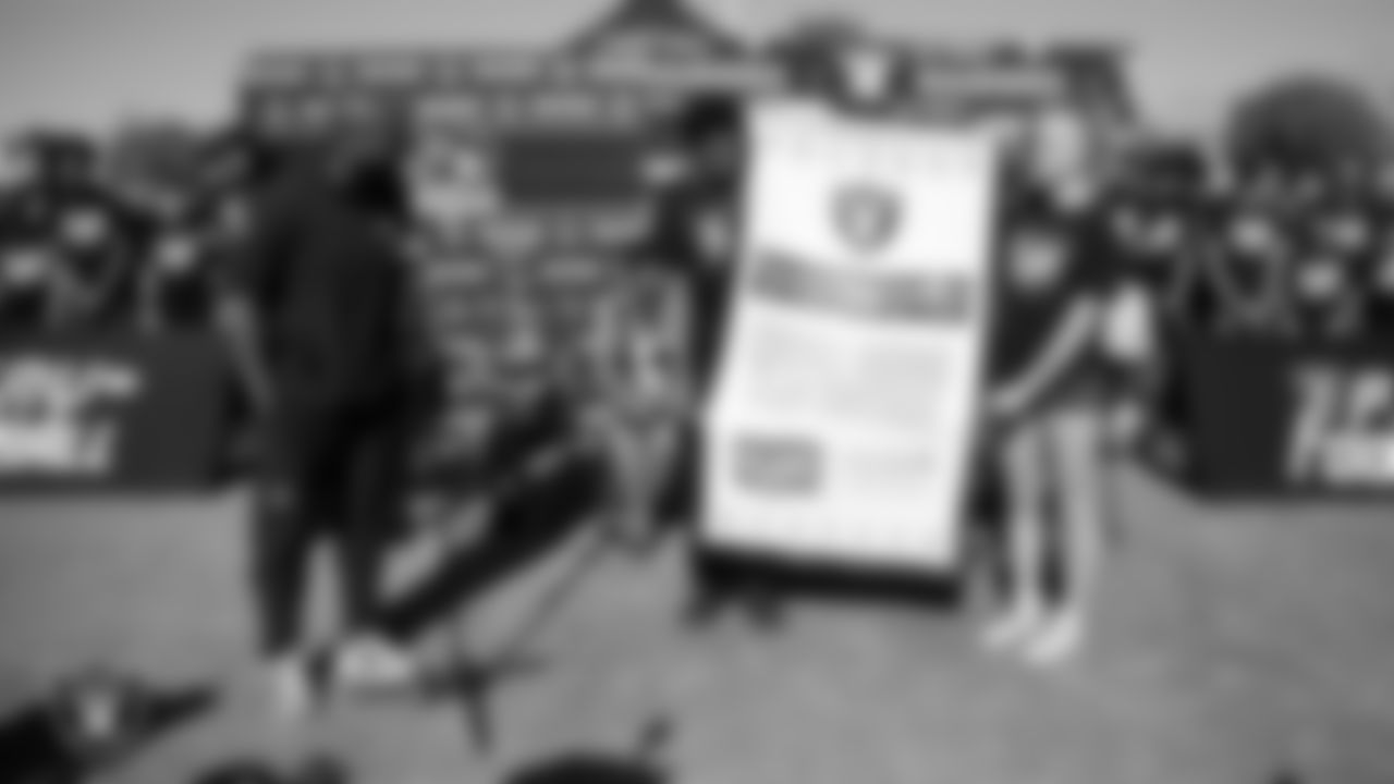 Las Vegas Raiders director of football development Myles Hayes speaks during a partnership announcement between the Raiders and Clark County School District at Sig Rogich Middle School.