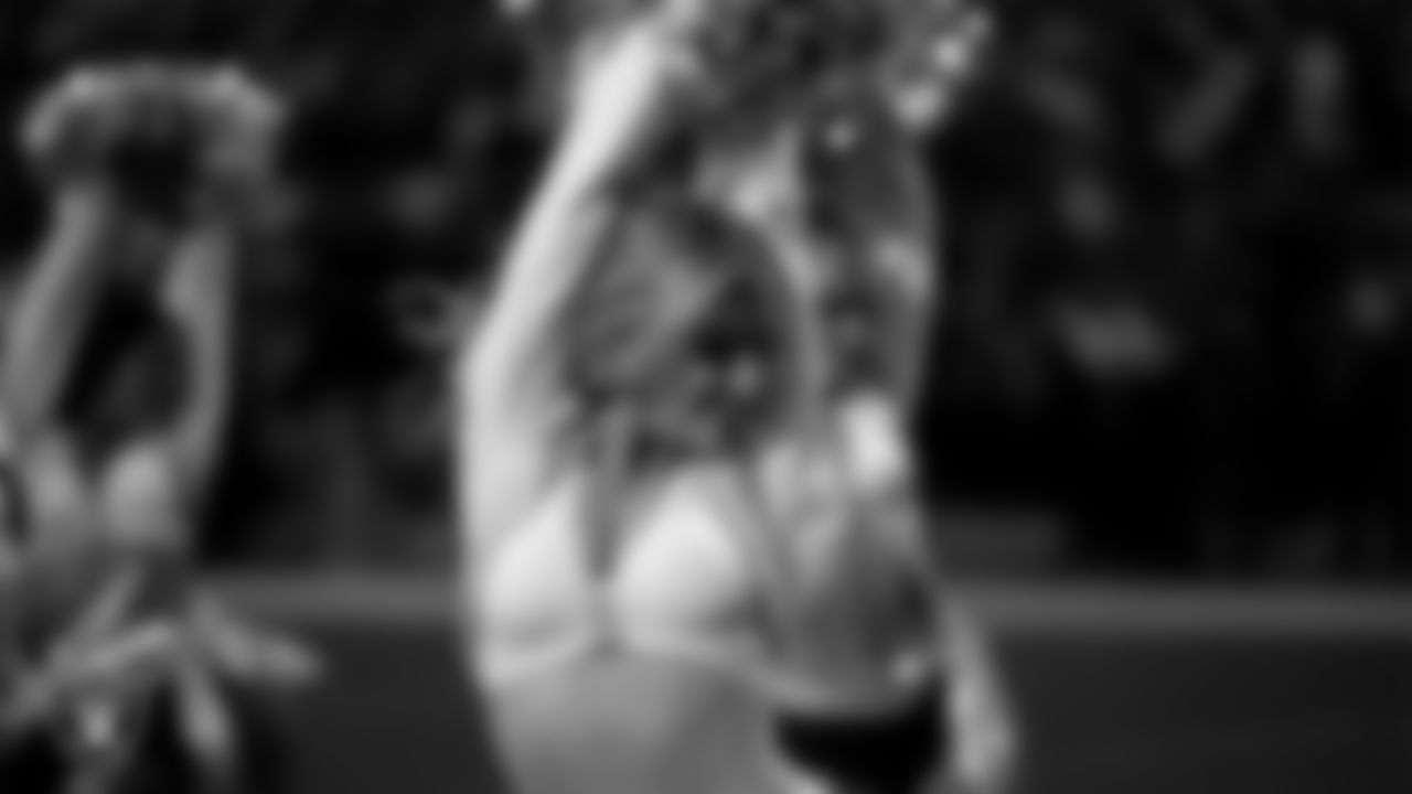 Raiderette Taylor performs on the field during the regular season home game against the Cleveland Browns at Allegiant Stadium.