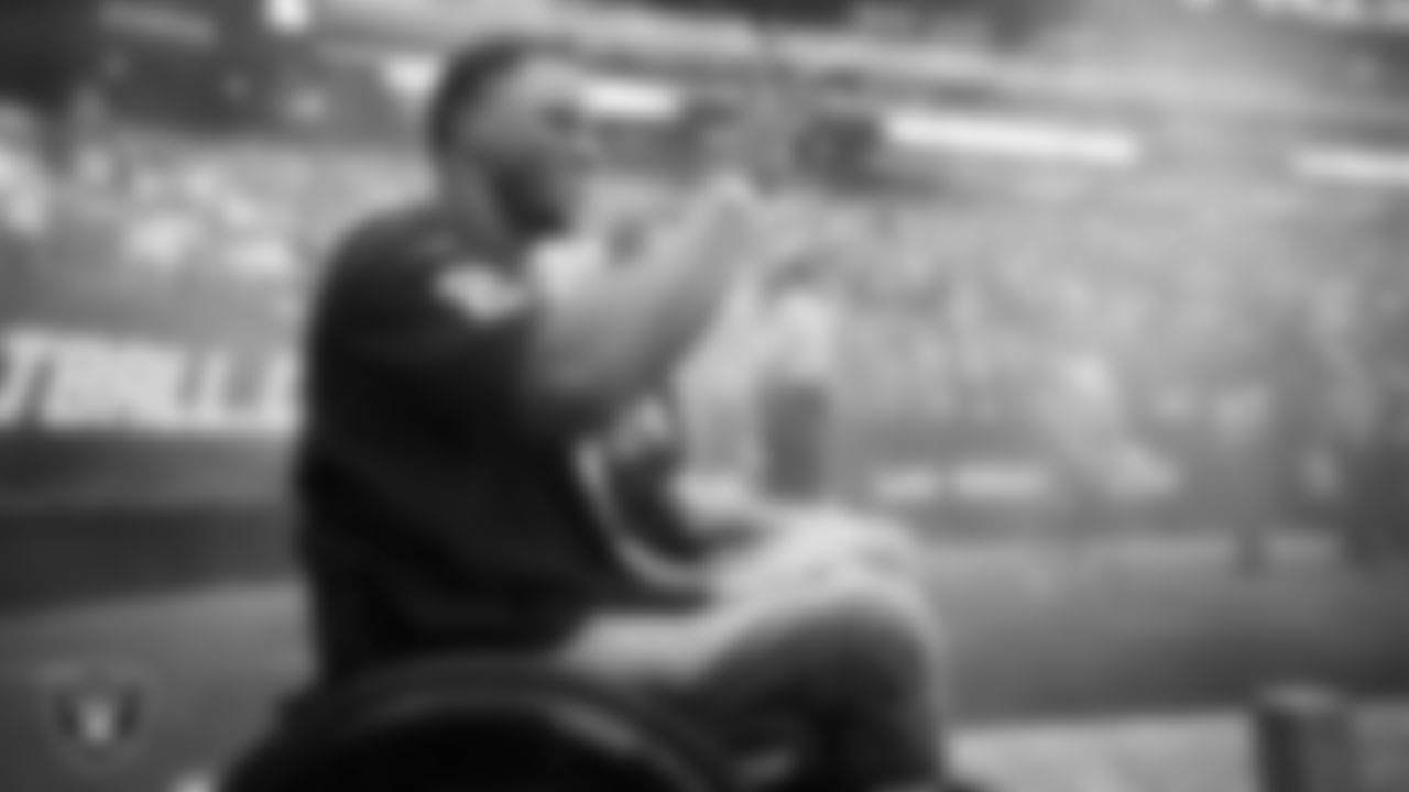 The Las Vegas Raiders honor United States veteran Darnell Calahan during the preseason home game against the San Francisco 49ers at Allegiant Stadium.