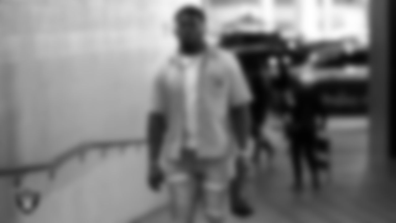 Las Vegas Raiders defensive tackle Bilal Nichols (91) arrives to the regular season home game against the Los Angeles Chargers at Allegiant Stadium.